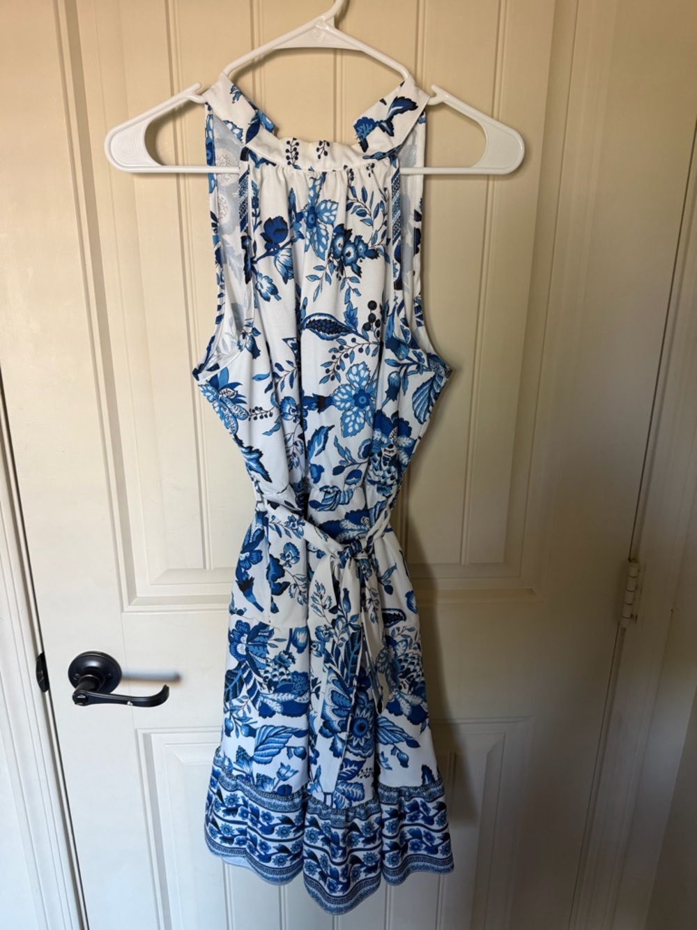 SHEIN White and Blue Floral Midi Dress